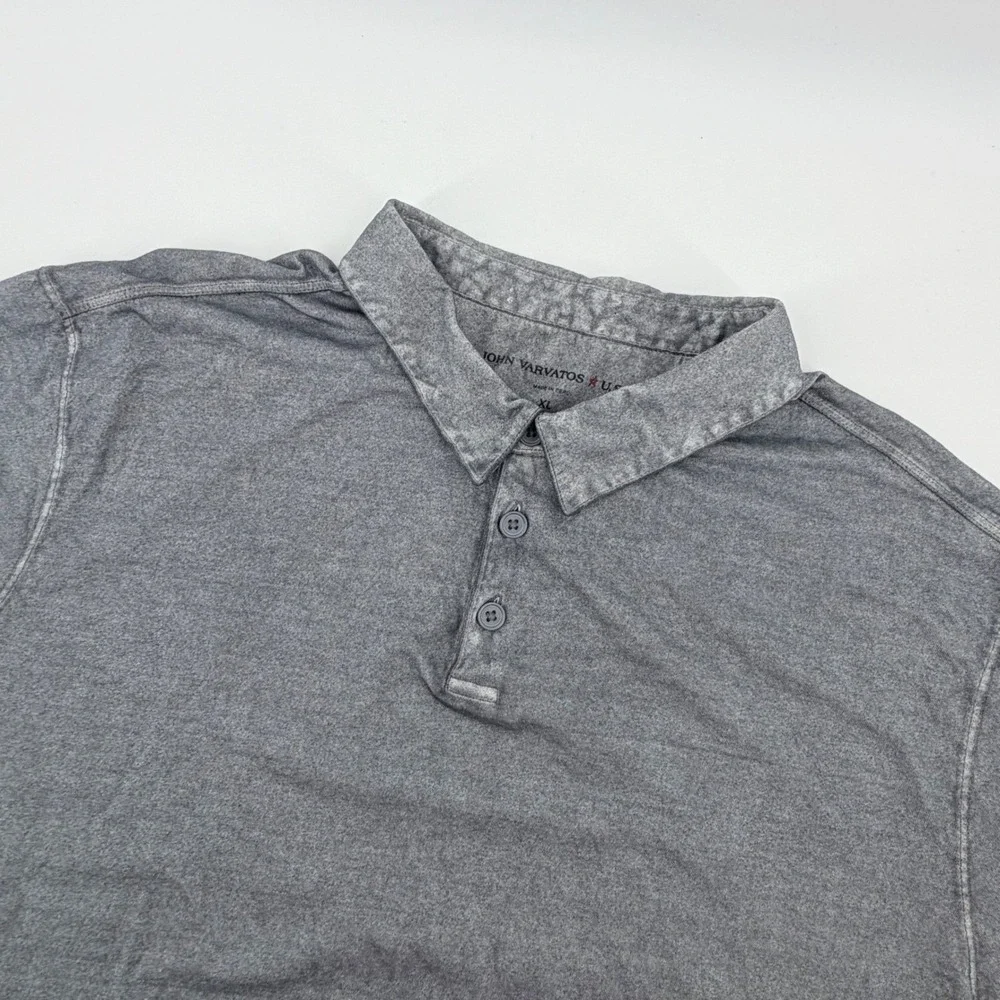 John Varvatos USA Mens XL‎ Gray Faded Garment Dye Short Sleeve Jersey Polo Shirt
